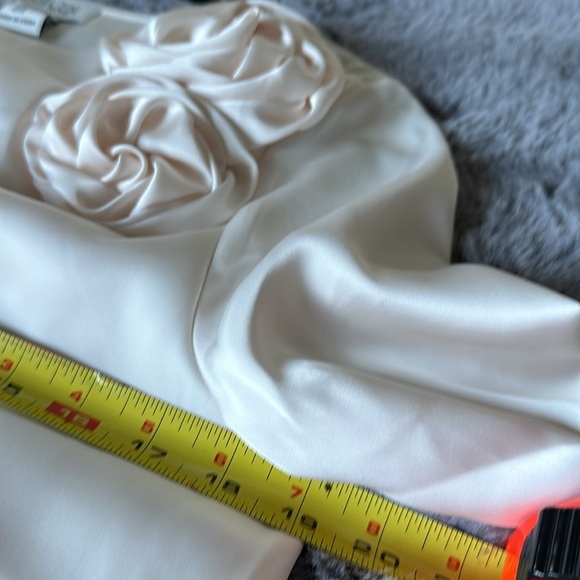Rachel Zoe Cream champagne front-lined 3d floral statin style blouse size M nwot - Picture 9 of 11